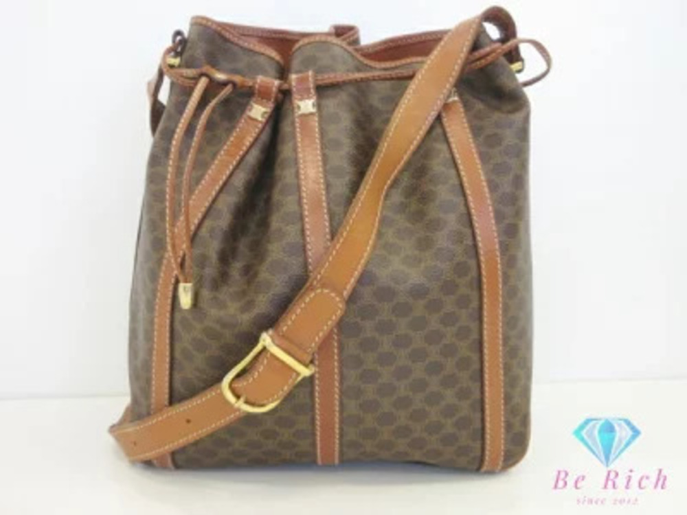 Celine Macadam drawstring shoulder bag brown leather Handbag